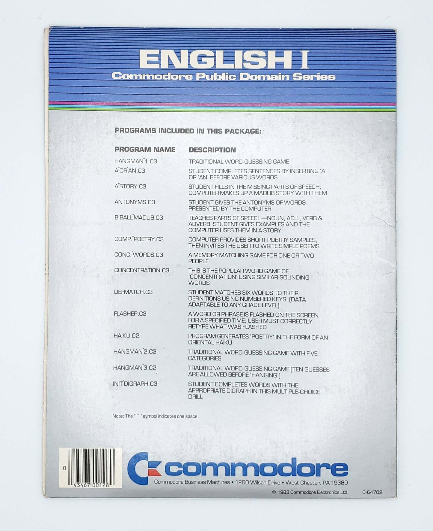 English I from the Commodore Public Domain Series