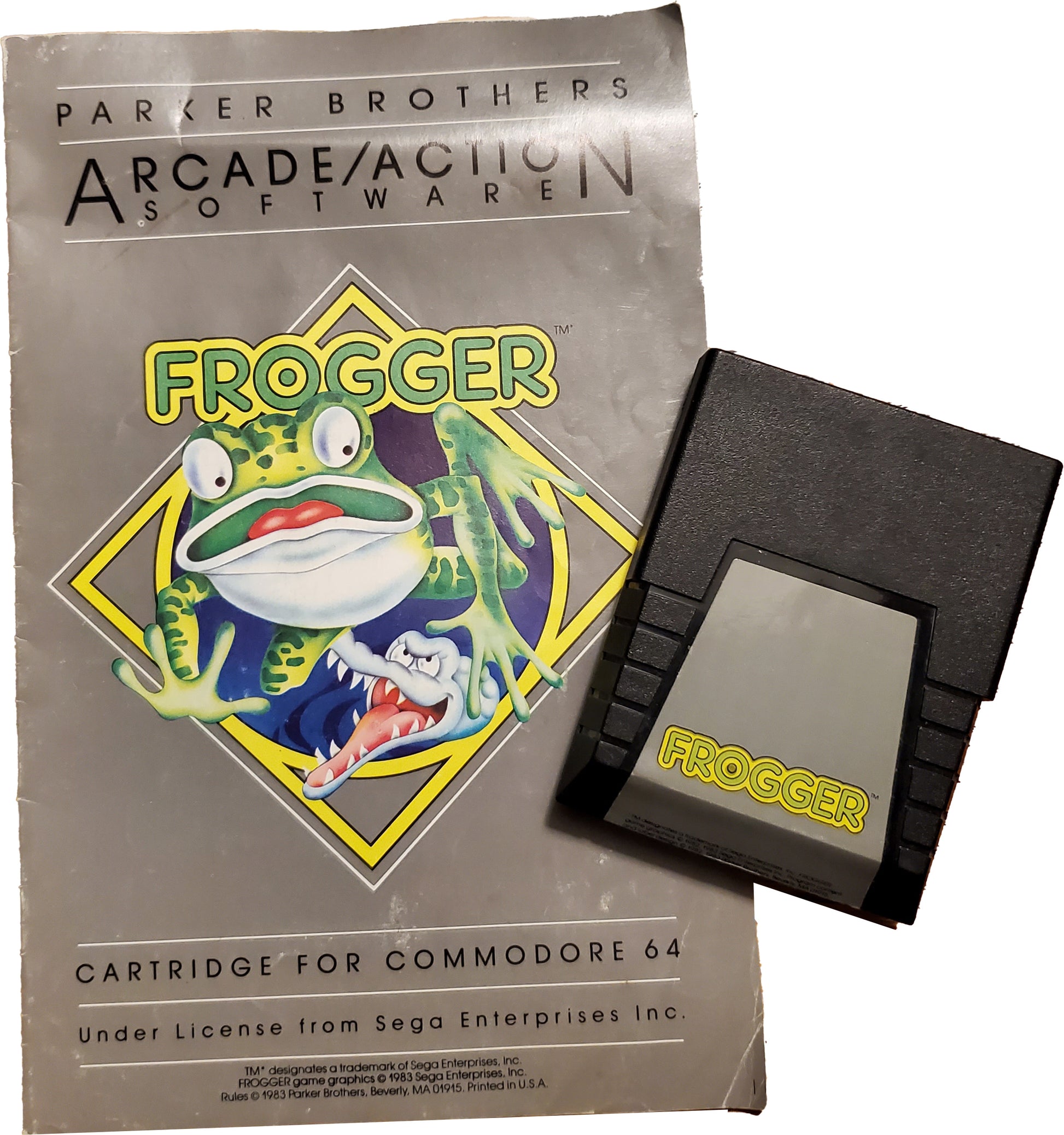 Frogger cartridge for the Commodore 64 with the original manual