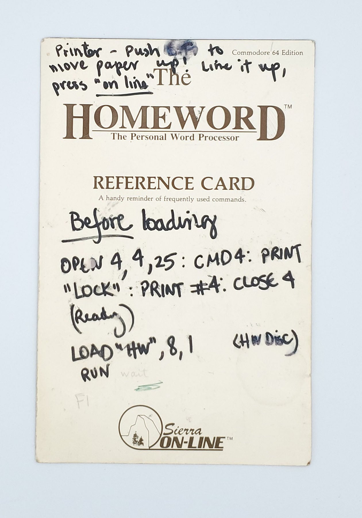 Homeword Word Processor for the C64 from Sierra On-Line
